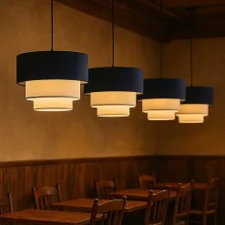 ALPINALUZ Suspension Textile à Trois Niveaux en Blanc et Bleu Combinés, 38 cm x 30 cm, Douille E27