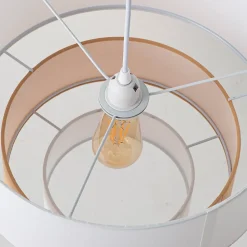 ALPINALUZ Suspension Textile à Trois Niveaux en Blanc et Beige Combinés, 38 cm x 30 cm, Douille E27