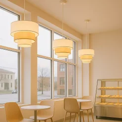 ALPINALUZ Suspension Textile à Trois Niveaux en Blanc et Beige Combinés, 38 cm x 30 cm, Douille E27