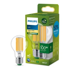 Ampoule LED A60 E27 1535lm=100W blanc chaud Philips ⌀6 cm transparent