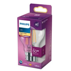 Ampoule LED B22 A60 transparent 806lm 7W = 60W IP20 blanc chaud Philips