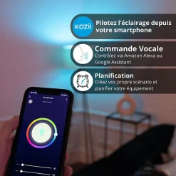 Ampoule LED connectée KOZii, éclairage multi-blancs (2700 à 6500 kelvins), flamme, culot E14, conso. 6W, , 400 LM, angle 180