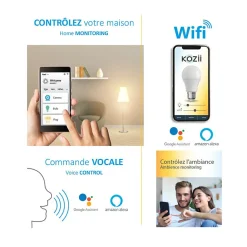 Ampoule LED connectée KOZii, éclairage multi-blancs (2700 à 6500 kelvins), flamme, culot E14, conso. 6W, , 400 LM, angle 180