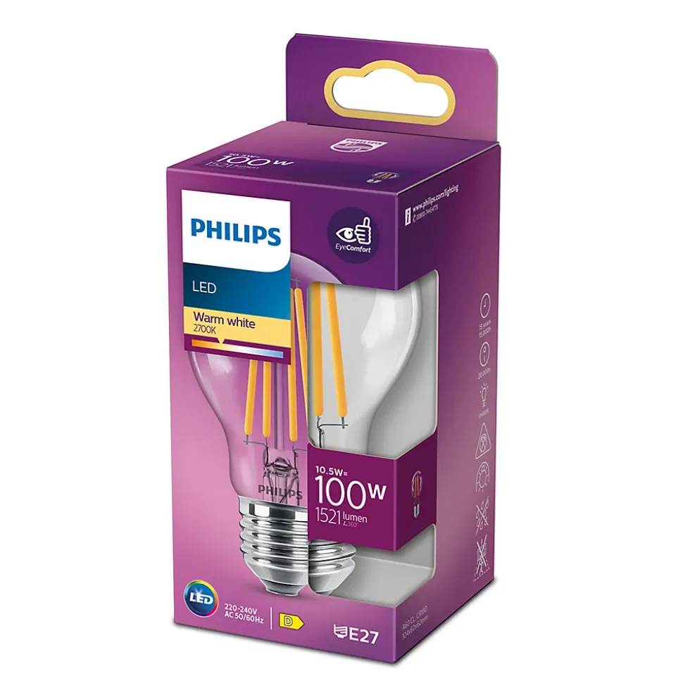 Ampoule LED E27 A60 1521lm 10.5W = 100W IP20 blanc chaud Philips