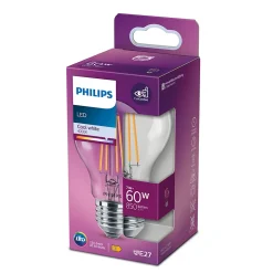 Ampoule LED E27 A60 850lm 7W = 60W IP20 blanc froid Philips