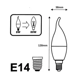 Ampoule LED E14 Flamme 8W 220V 38mm (Pack de 10) - Blanc Chaud 2300K - 3500K - SILAMP