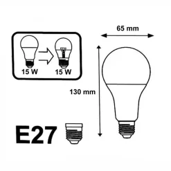 Ampoule LED E27 15W 220V A65 (Pack de 100) - Blanc Chaud 2300K - 3500K - SILAMP