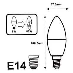 Ampoule LED E14 8W 220V C37 180 degrés (Pack de 10) - Blanc Froid 6000K - 8000K - SILAMP