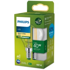 Ampoule LED globe UltraEfficient filament transparante E14 485lm 2.3W = 40W IP20 blanc froid Philips