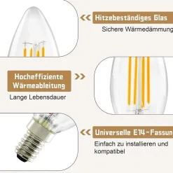 Ampoule LED NETTLIFE E14 blanc chaud 6 pièces 4W lampe bougie filament vintage 2700K