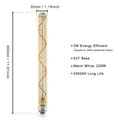 Ampoule LED NETTLIFE E27 style vintage tubulaire 300 mm dorée pour maison et café