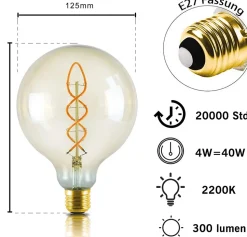 Ampoule LED NETTLIFE Lampe LED E27 Ampoule : G125 Ampoule Edison Vintage 4W