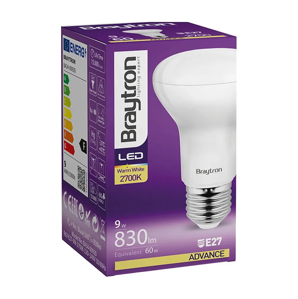Ampoule LED R63 E27 9W 830lm 3000K - Braytron