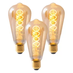 Ampoules LED 'DILLY' lot de 3 douilles E27, 4 Watt, D: 6,4cm, en métal et verre, ambre