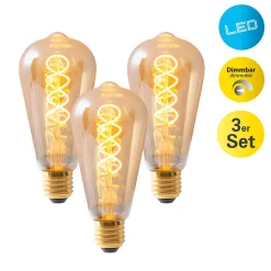 Ampoules LED 'DILLY' lot de 3 douilles E27, 4 Watt, D: 6,4cm, en métal et verre, ambre