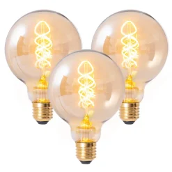 Ampoules LED 'DILLY' set de 3 avec douille E27, 4 Watt D: 9,5cm, en métal et verre, ambre