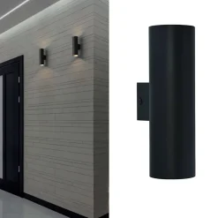 Aplique mural Double éclairage vers le haut et vers le bas aluminium noir 2 douilles GU10 ampoules non incluses.