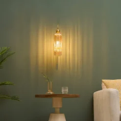 Applique cloche dorée verre ambré texturé - Leonora