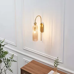 Applique cloche dorée verre ambré texturé - Leonora