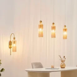 Applique cloche dorée verre ambré texturé - Leonora