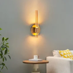 Applique cylindrique finition laiton art déco verre ambré - Cyllia