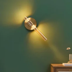 Applique cylindrique finition laiton art déco verre ambré - Cyllia