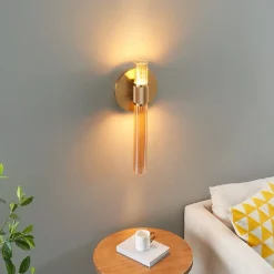 Applique cylindrique finition laiton art déco verre ambré - Cyllia