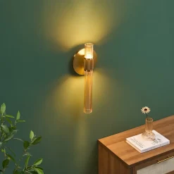 Applique cylindrique finition laiton art déco verre ambré - Cyllia