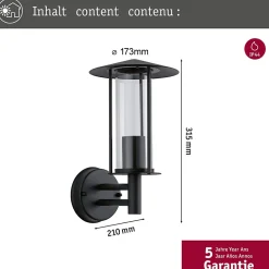 Applique d'extérieur Classic IP44 173mm max. 15W 230V Gris foncé Métal Verre