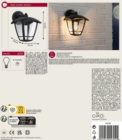 Applique d'extérieur Classic Curved IP44 164x225mm max. 12W 230V Clair Noir Matière plastique