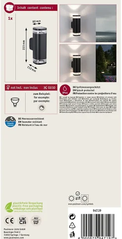 Applique d'extérieur Colum résistant à l'eau de mer IP44 80x223mm max. 2x20W 230V Anthracite Aluminium