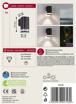 Applique d'extérieur Colum résistant à l'eau de mer IP44 80x153mm max. 20W 230V Anthracite Aluminium