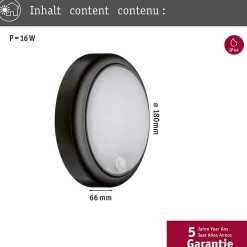 Applique d'extérieur LED Détecteur de mouvement crépusculaire (IR) IP44 180mm 3000K 15W 1050lm 230V Gris Matière plastique