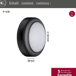 Applique d'extérieur LED IP44 140mm 3000K 8W 560lm 230V Gris Matière plastique