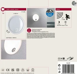 Applique d'extérieur LED Platomo Détecteur de mouvement crépusculaire (IR) résistant à l'eau de mer IP44 rond 180mm 3000K 14,5W 12