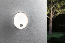 Applique d'extérieur LED Platomo Détecteur de mouvement crépusculaire (IR) résistant à l'eau de mer IP44 rond 180mm 3000K 14,5W 12