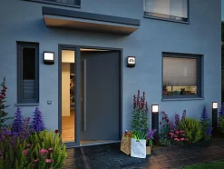 Applique d'extérieur LED Smart Home Zigbee 3.0 Padea Détecteur crépusculaire IP44 198x252mm RGBW+ 8,2W 550lm 230V Anthracite Matiè