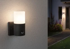 Applique d'extérieur Tubs Détecteur de mouvement crépusculaire (IR) IP44 rond 105x175mm max. 15W 230V Gris dépoli Métal Matière pl