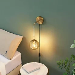 Applique dorée en verre avec câble et interrupteur - Robyn