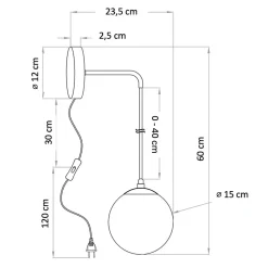 Applique dorée en verre avec câble et interrupteur - Robyn