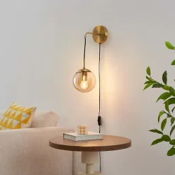 Applique dorée en verre avec câble et interrupteur - Robyn