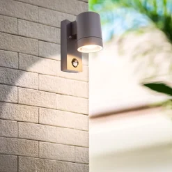 Applique exterieure Rombe aluminium anthracite detecteur de mouvement minuterie ampoule interchangeable 7 x 12,5 x 16,4 cm