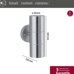 Applique Flame IP44 60mm max. 2x10W 230V Acier inoxydable brossé Acier inoxydable