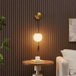 Applique laiton verre blanc avec câble et interrupteur - Robyn