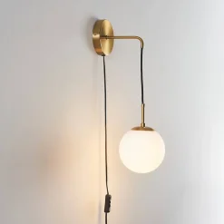 Applique laiton verre blanc avec câble et interrupteur - Robyn