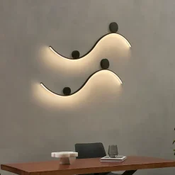 Applique LED design longue vague double support noir - Curva