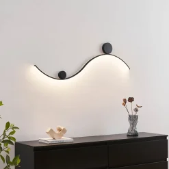 Applique LED design longue vague double support noir - Curva