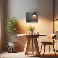 Applique LED en Aluminium Noir Orientable de 6W 2800K avec Interrupteur Base de Charge Grande et Port USB.