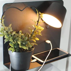 Applique LED en Aluminium Noir Orientable de 6W 2800K avec Interrupteur Base de Charge Grande et Port USB.