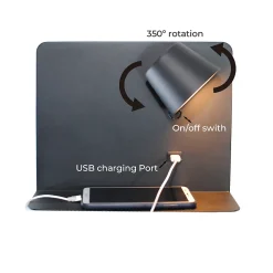 Applique LED en Aluminium Noir Orientable de 6W 2800K avec Interrupteur Base de Charge Grande et Port USB.